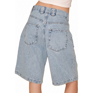 Women's <b>Jeans</b> Custom Factory Soft Comfortable <b>High</b> <b>Waist</b> Light Wash Frayed Wide Leg Denim <b>Shorts</b> - Product Image 2