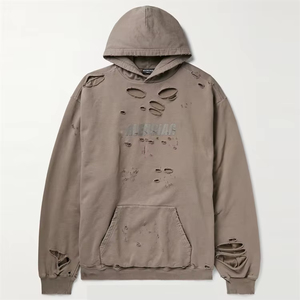 Custom Hoodie Streetwear Vintage Ripped Kangaroo Pocket Hoodie French Terry Distressed Hoodies Men Hoddies - Product Image 6