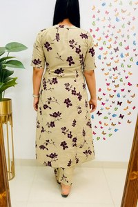 Women's Premium <b>Three</b> <b>Quarter</b> Discharge Printed Cotton Blend Kurta <b>Pant</b> Set | Fully Stitched Ready-to-Wear Indian Ethnic Wear - Product Image 2