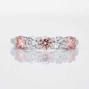Five Stone Pink & White Lab Grown Diamond <b>Ring</b> Round Cut Diamond With 14K White Gold For Women's Proposal Gift For Girlfriends - Product Image 1