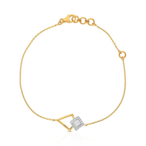 Interlocking <b>Square</b> Diamond Bracelet with Yellow Gold Open <b>Frame</b> and <b>White</b> Stone Center Accent - Product Image 2