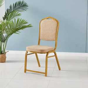 Blue Fabric Banquet <b>Chair</b> Gold Frame Luxury Wedding Event Seating <b>Stackable</b> Hotel <b>Dining</b> <b>Chair</b> Comfortable Padded Ballroom Pot - Product Image 5