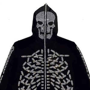 Sweat à capuche d'hiver personnalisé en cristal avec strass, fermeture éclair, haute qualité, respirant, séchage rapide, polyester/coton pour hommes - Product Image 2