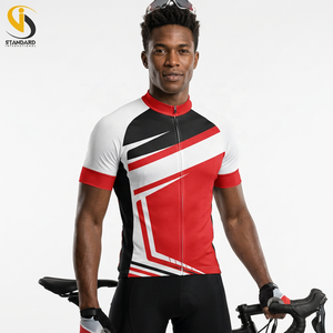Maillot de cyclisme unisexe léger et respirant en Spandex/Polyester 220g, anti-bactérien, à manches courtes, rouge, blanc et noir - Product Image 4