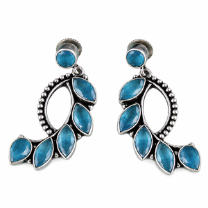 Trusted Supplier <b>Oxidized</b> Silver Blue Stone Dangle Earrings for Women | Bulk Supplier Jewelry Direct Factory Manufacturer - Product Image 1