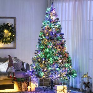 "210cm Artificial Snow Christmas <b>Tree</b> with Warm LED <b>Lights</b> & Steel Base for Festive Home Decor" - Product Image 2