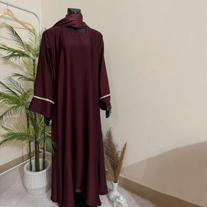 Vestido Árabe Informal para Mujeres Musulmanas, Transpirable, Ligero, de Color Sólido, Estilo Abierto por Delante, Corte Holgado, Abaya - Product Image 3