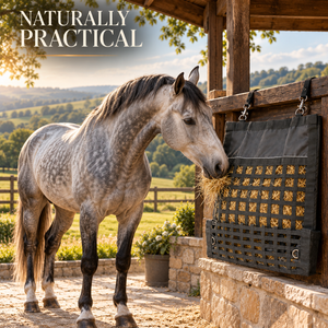 Sac à foin pour chevaux noir charbon avec panneau supérieur en nylon solide |   Support à foin suspendu stable avec grille tissée et anneaux en D métalliques - Product Image 4