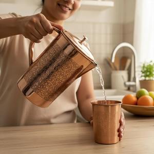 Agua de cobre para la salud, jarra de cobre para agua potable, juego de jarras de cobre ayurvédicas, jarra de cobre para la salud, jarra de cobre india para agua. - Product Image 3