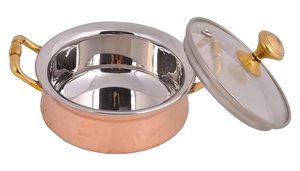 Copper Casserole <b>Pot</b> With Glass <b>Lid</b> Zinc Alloy Handles Round Vintage Design Durable For Gas And Induction Cooker - Product Image 4