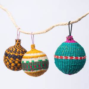 Festive Teal Woven Bauble Water Hyacinth Decorate <b>Christmas</b> <b>Tree</b> Ornament Eco Friendly Holiday Supply Display - Product Image 2