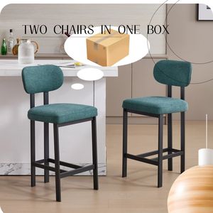 Set di 2 Sgabelli da Bar Moderni Imbottiti in Tessuto, Altezza 26 Pollici, Sedie per Isola Cucina con Gambe in Metallo Nero - Product Image 2