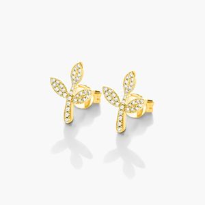 ต่างหูเพชรทรงใบไม้ทองคำขาว 14K เพชรเพาะเลี้ยงในห้องปฏิบัติการ - Product Image 1