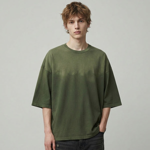 เสื้อยืดผู้ชายทรงโอเวอร์ไซส์ สไตล์ฮิปฮอป สีพื้น ผ้าแคนวาสคอตตอน คอกลม แขนสั้น ลำลอง ทรงปกติ ความยาวปกติ - Product Image 1