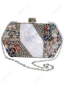 กระเป๋าคลัทช์ทรงเรขาคณิตประดับมุกพร้อมฝังหินหลากสีและแผงโลหะตกแต่ง กระเป๋าออกงานดีไซน์เนอร์สำหรับขายส่งแบบ OEM - Product Image 2