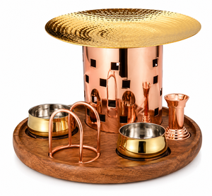 Plateau de service en cuivre martelé fait main avec poignées en laiton et couvercle, compatible avec les cuisinières à gaz, écologique et en stock - Product Image 5