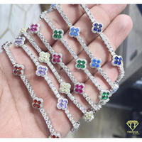 925 Sterling Silber Moissanit Kleeblatt-Kettenarmband Diamant-Cluster Blumenarmband Vierblättriges Kleeblatt Mode-Gliederarmband