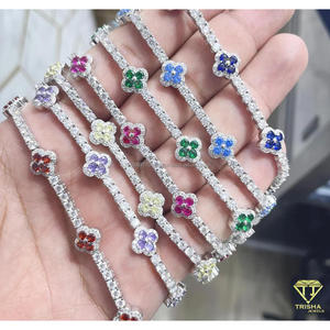 925 Sterling <b>Silver</b> Moissanite Clover Chain <b>Bracelet</b> Diamond Cluster Flower <b>Bracelet</b> Four Leaf Clover Fashion Link <b>Bracelets</b> - Product Image 6
