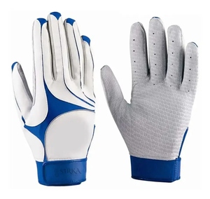 Baseball Batting Gloves Blue White Leather Breathable <b>Hook</b> And Loop Closure Unisex Adult Training Gear - Product Image 1