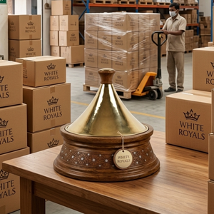 Tajine de service élégant et luxueux en bois et métal, style Héritage Ramadan, avec incrustation de nacre, idéal pour offrir en cadeau de luxe - Product Image 6