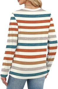 Camiseta de Punto a Rayas de Manga Larga para Mujer, Cuello Redondo, Corte Holgado Informal, 100% Algodón, para Primavera/Verano, Camisetas de Manga Larga OEM - Product Image 2