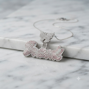 Women's Hip Hop 925 Solid Silver Iced <b>Custom</b> Cursive Initial <b>Name</b> Butterfly Clasp <b>Necklace</b> Moissanite Diamond Fine Pendant Charm - Product Image 5