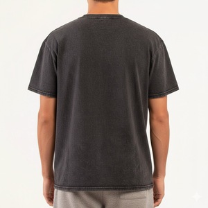 เสื้อยืดคอตตอนหนาน้ำหนักมากสำหรับผู้ชาย สีเทาเข้ม สไตล์วินเทจ ล้างสีแบบแอซิดวอช ทรงหลวมไหล่ตก รับผลิตตามสั่งจำนวนน้อย พร้อมสกรีนโลโก้ - Product Image 2