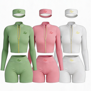 Short Tracksuits for Women Custom Print Zip <b>Jacket</b> and Shorts 3 Piece Set Summer Clothes Women Streetwear <b>Workout</b> Sets - Product Image 4