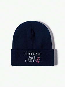 Boat Hair Don't Care Embroidered Beanie Hat Unisex Acrylic <b>Winter</b> <b>Cap</b> Casual Style Adult 56-58CM Beanie Hat For Men And Women - Product Image 2