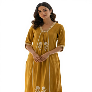Conjunto de 3 Piezas de Kurta Larga Negra Sólida para Mujer, Ropa Étnica Festiva Elegante, Tela de Lona, Ropa India y Pakistaní - Product Image 1