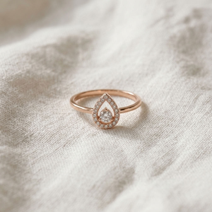 Bague Halo Or Rose avec Diamant Goutte d'Eau Incrusté, Tendance, Créée en Laboratoire, pour Femme, Cadeau de Mariage ou de Fête - Product Image 4