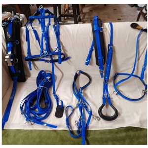 Ensemble de harnais équestre en PVC de qualité supérieure, sangle bleue, finition durable, robuste, avec quincaillerie originale en acier inoxydable et laiton - Product Image 1