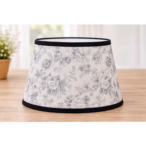 Elegant <b>Botanical</b> <b>Printed</b> Linen Lampshade with Wave Edge & Decorative Trim - Product Image 1