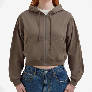 Custom Women <b>Cropped</b> <b>Zip</b> <b>Up</b> Hoodie Heavyweight Casual Fleece Hooded with Pockets OEM ODM Manufacturer - Product Image 5