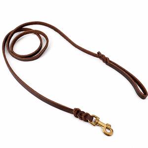 Brown Luxury Real Leather <b>Dog</b> <b>Leash</b> with Bowknot Adjustable Buckle Braided Handle & Brass Clip for Daily Walking - Product Image 2