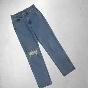 Jeans Rectos Rasgados Azul Medio para Hombre |   Pantalones de Cintura Alta y Pierna Ancha |   Vaqueros vintage desgastados - Product Image 6