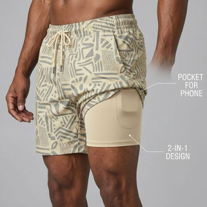 Breathable Micro Mesh Double Layer <b>Short</b> Mens 2 in 1 Outer Mesh with <b>Compression</b> Inner for Hot Weather Training Wholesale - Product Image 1