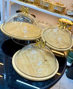 Cúpula de cristal para tartas con base de madera, tapa para queso, cubierta para tartas, cubierta para alimentos, cúpula de cristal. - Product Image 6