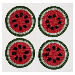 Handmade Beaded Watermelon Glass Beads Coaster <b>Set</b> of <b>4</b> Coffee Mug Tea Cup Drink Glass <b>Dining</b> <b>Table</b> use Home Decorative Coaster - Product Image 1