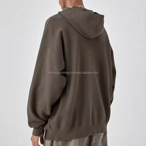 เสื้อมีฮู้ดถักผ้าฝ้ายแขนยาวสำหรับผู้ชาย, เสื้อสเวตเตอร์ผ้าแจ็คการ์ดปักโลโก้ที่กำหนดเองกระเป๋าย้อมสีธรรมดาพิมพ์ลายดิจิตอล - Product Image 2