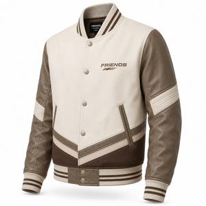 Veste universitaire pour homme, couleur marron crème, col rabattu, style décontracté d'automne, veste universitaire - Product Image 2