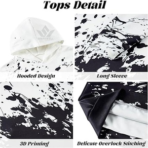 Unisex Black <b>White</b> Paint Splatter Hooded Tracksuit Set Pullover Hoodie and <b>Jogger</b> Pants Casual Streetwear Sweat Suit for Autumn - Product Image 3