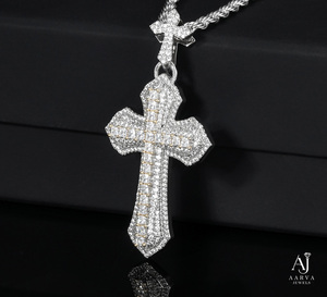 Iced Out <b>Cross</b> Pendant Necklace Gold Plated Silver Tone Zircon Inlaid Rope Chain Hip Hop Christian Gift Unisex Jewelry - Product Image 3