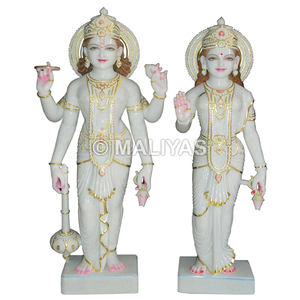 Murti en marbre Vishnu Lakshmi |   Statue en marbre blanc pur artisanale du Dieu Vishnu et de la déesse Lakshmi – Maliyas - Product Image 1