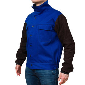 Veste de sécurité en coton perforé et cuir de vachette fendu FR avec boutons-pression, protection contre les étincelles et la chaleur pour le corps - Product Image 3