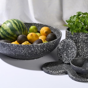Designer <b>Black</b> Terrazzo Resin Serving Bowl Decorative Fruit Salad Bowl for Kitchen Dining and Home Decor - Product Image 1