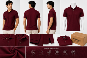 เสื้อยืดลำลองเบอร์กันดีระดับพรีเมียมสำหรับผู้ชาย |   ผ้าฝ้ายถัก 100% |   220 GSM หนักพิเศษ |   เสื้อแขนสั้นแบบมีซิปด้านหน้าป้องกันริ้วรอย ซักทำความสะอาดได้ - Product Image 3