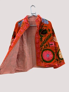 Traditional Artisan Suzani <b>Velvet</b> <b>Jacket</b> <b>Women</b> Boho Style Ethnic Winter Short Coat Unique Handmade Clothing Piece - Product Image 3