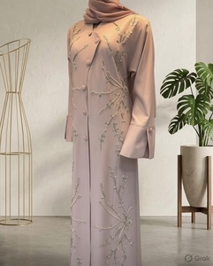 Dusty Rose Long Loose Fit Vine Embroidered Polyester Abaya Dress with Buttoned Detail - Product Image 3
