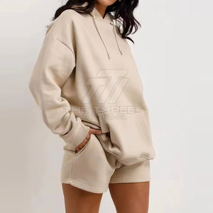 Conjunto de Sudadera con Capucha y Pantalones Cortos Casuales de Invierno para Mujer, Corte Regular, 100% Algodón, con Mangas Largas - Product Image 3